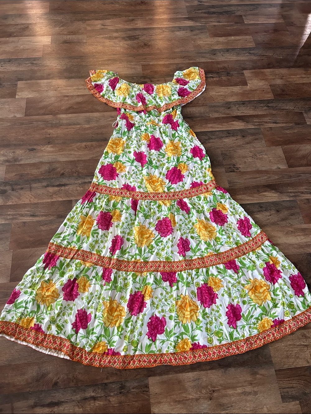 Flying Tomato Pink & Yellow Floral Tiered Maxi Dress